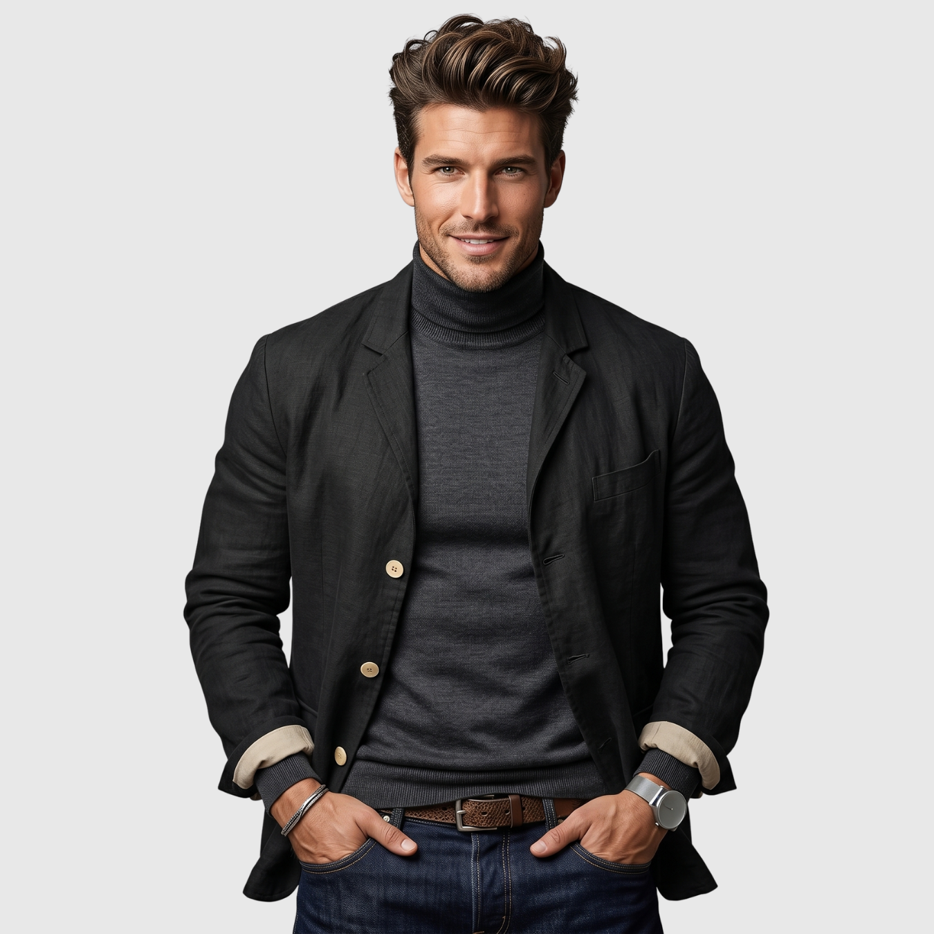 Veste homme en lin coupe décontractée fermeture boutonnée