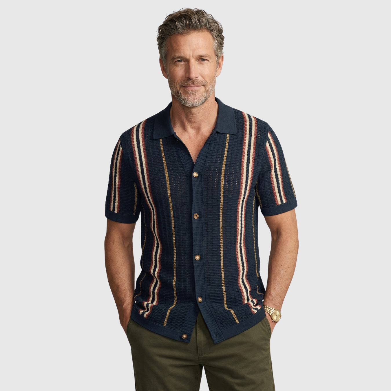 Chemise homme maille manches courtes col ouvert fermeture boutonnée