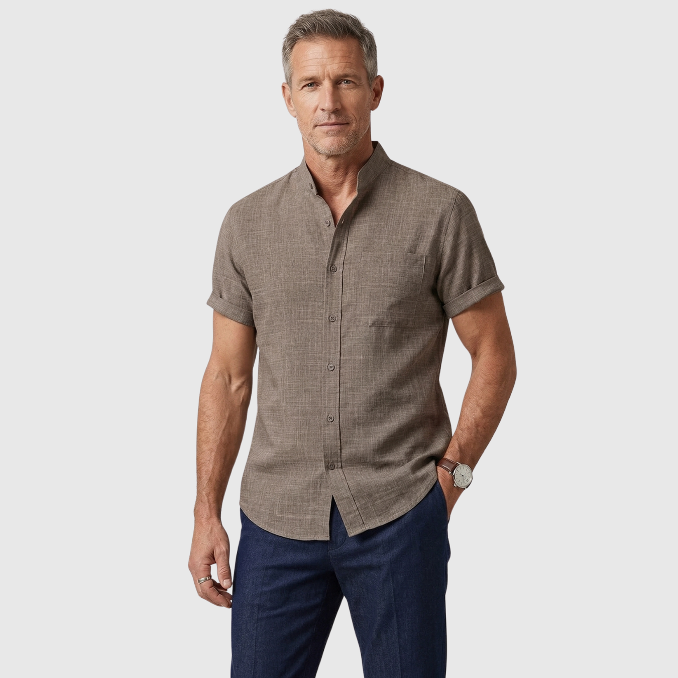 Chemise homme manches courtes coton col classique coupe décontractée