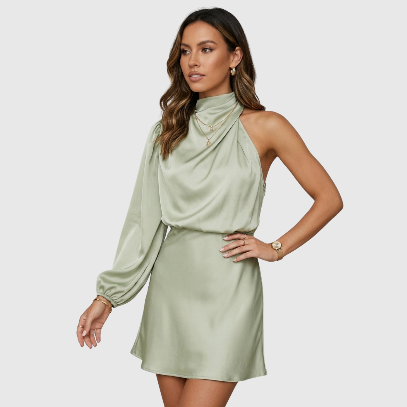 Robe asymétrique femme une épaule manches longues