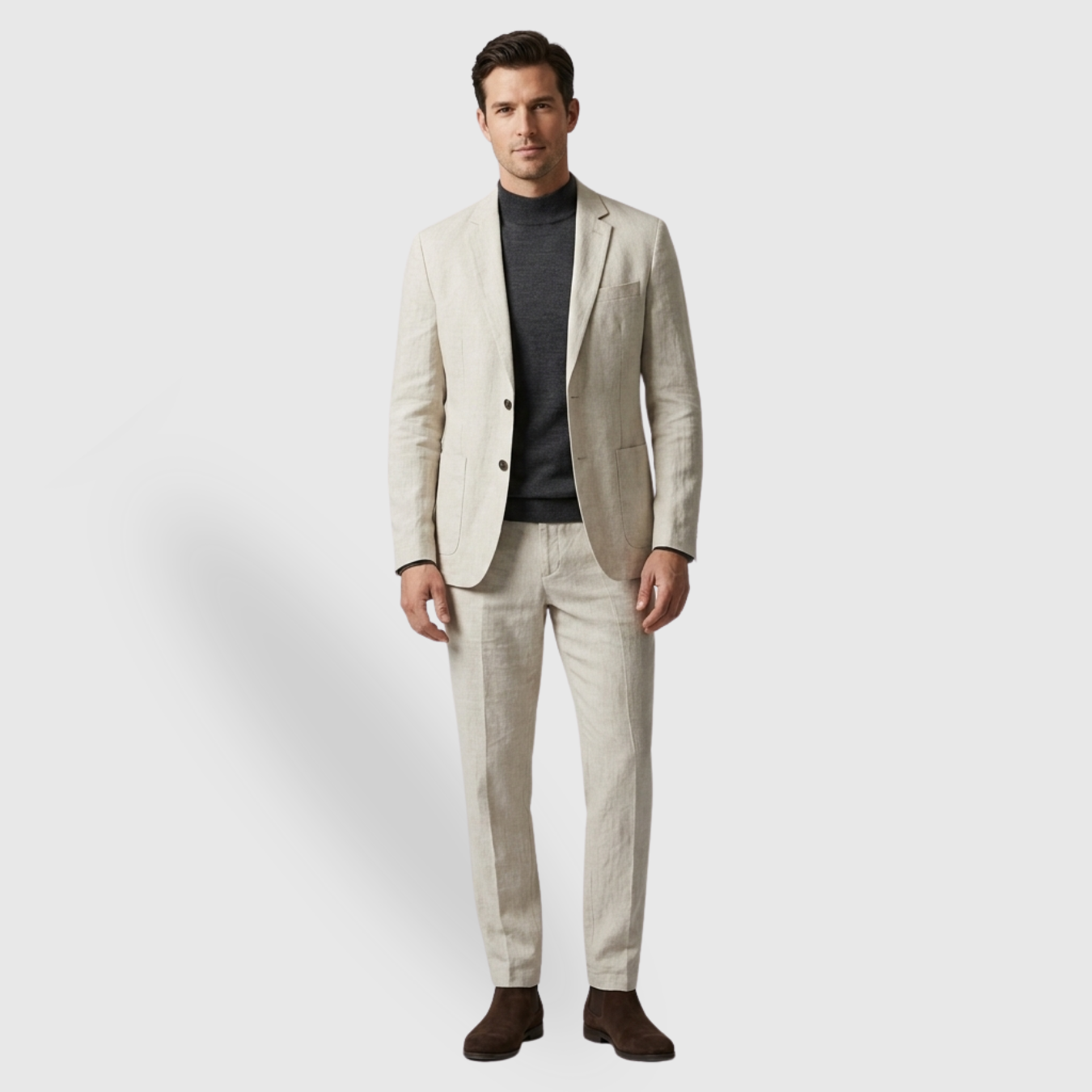 Costume homme lin mélangé coupe décontractée veste et pantalon