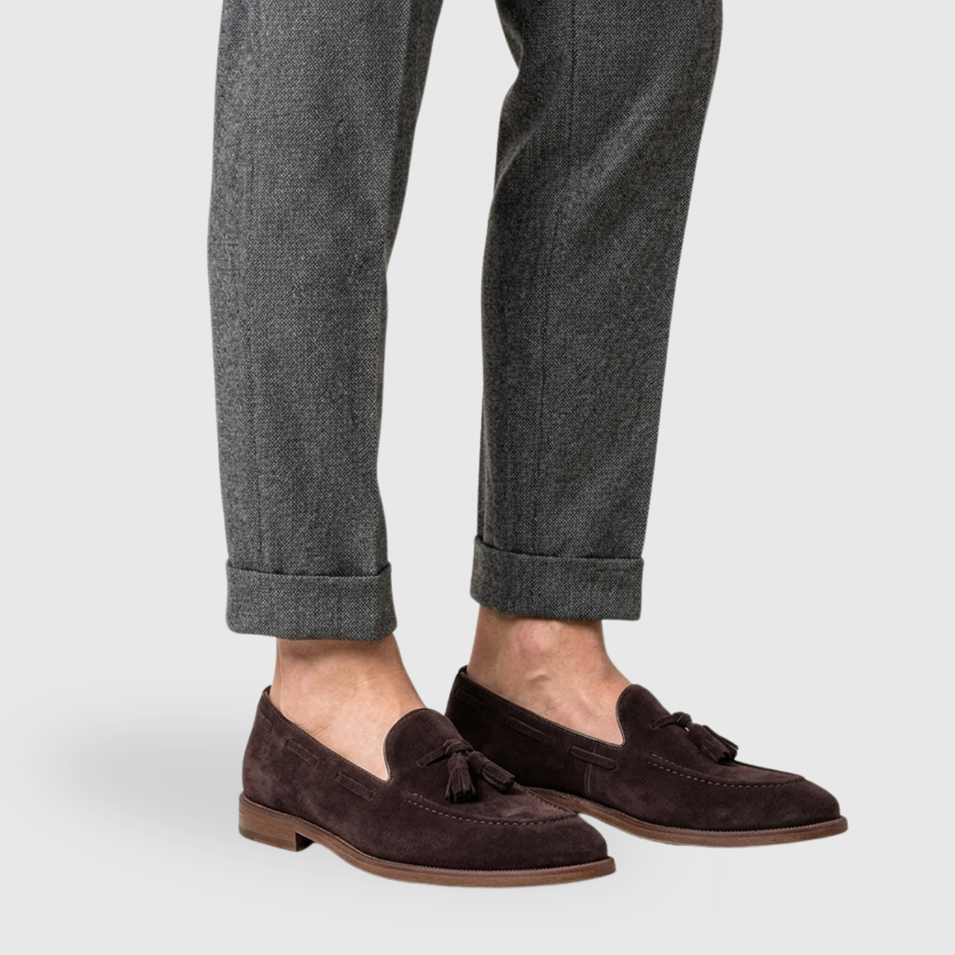 Mocassins homme en cuir nubuck à pampilles slip-on semelle plate