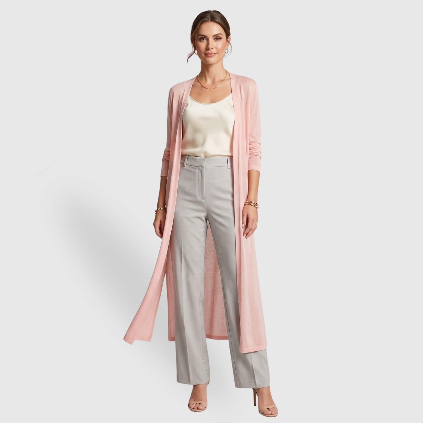 Gilet long femme léger ouvert coupe fluide manches longues