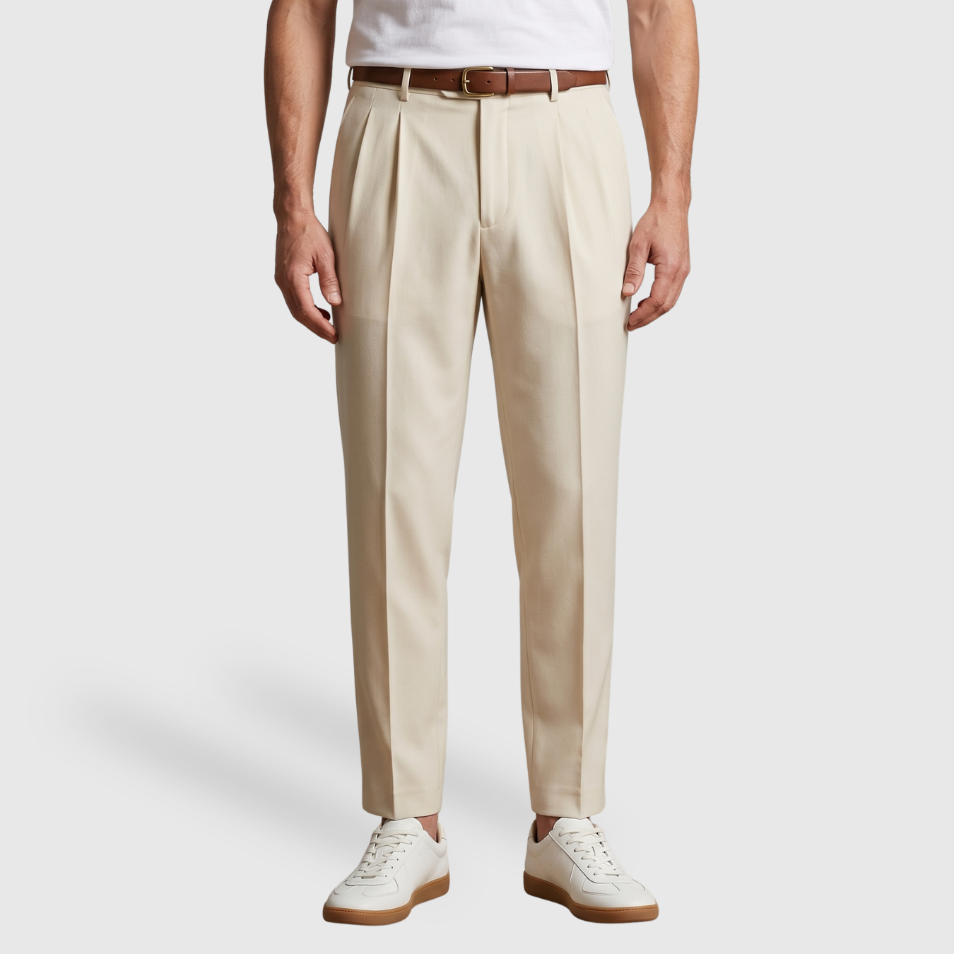 Pantalon homme tailleur plissé jambe droite taille haute