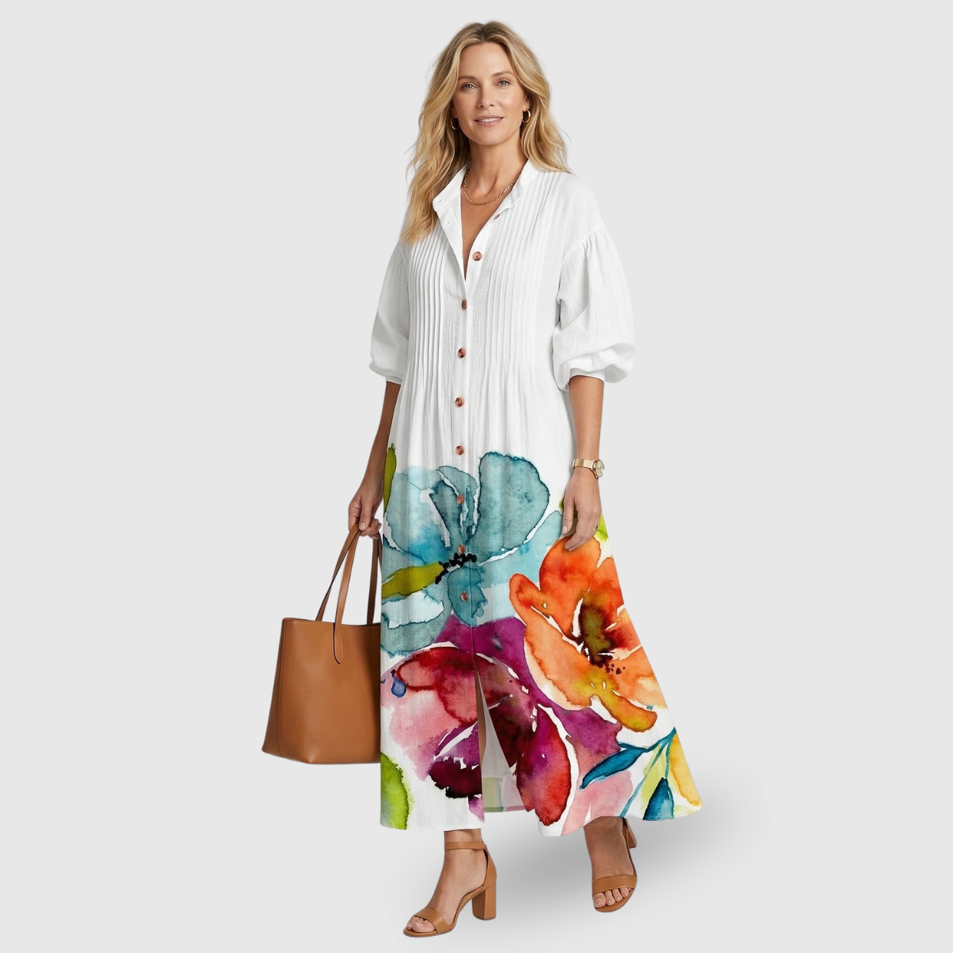 Robe longue femme col en V manches courtes coupe fluide taille empire été