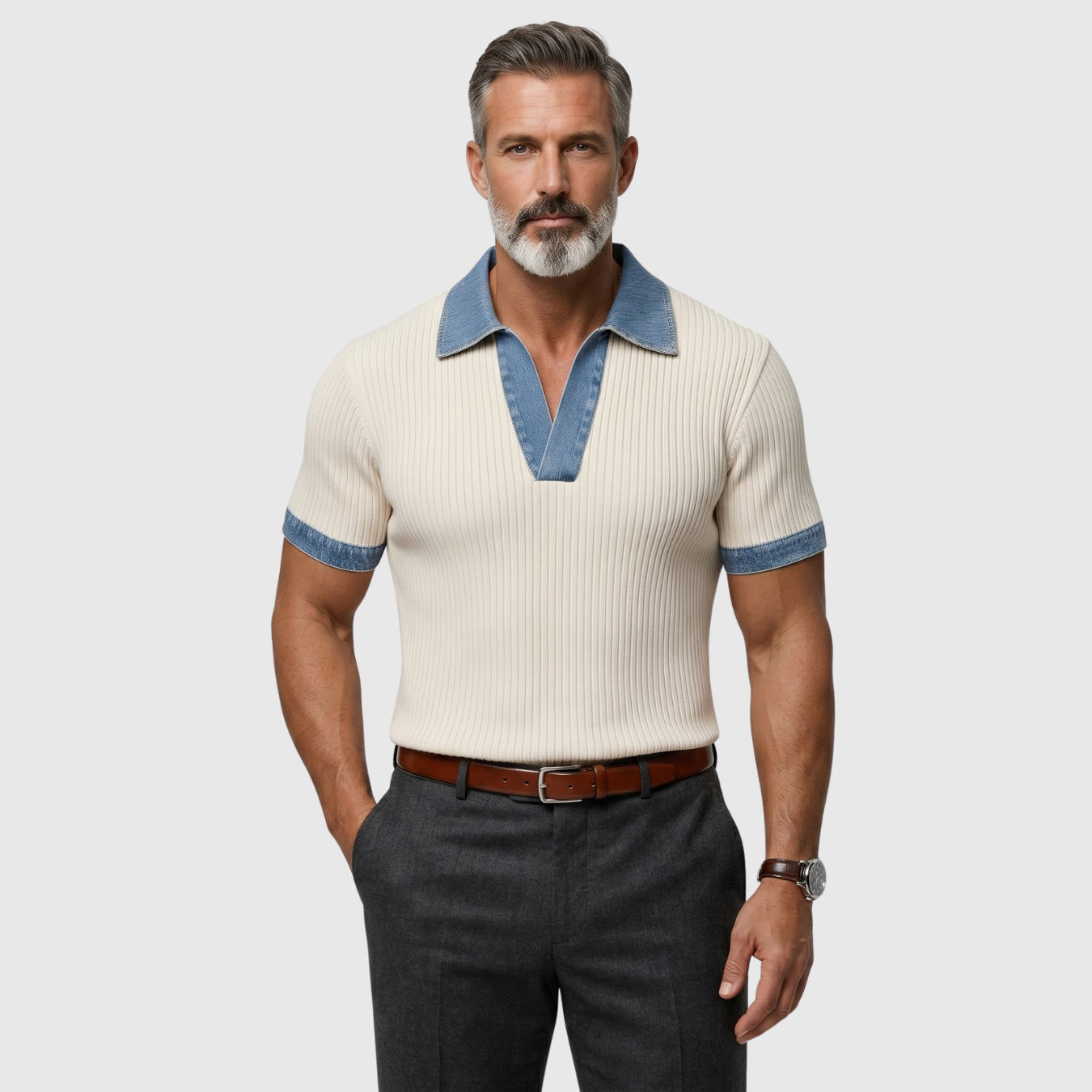 Polo homme maille côtelée coupe ajustée manches courtes