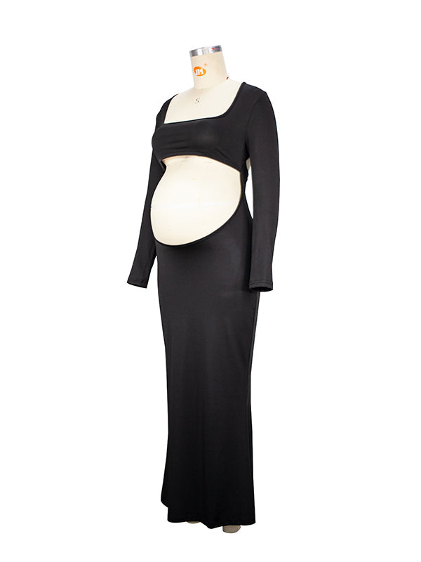 Robe Maxi Maternité Sirène Découpée Manches Longues Moulante