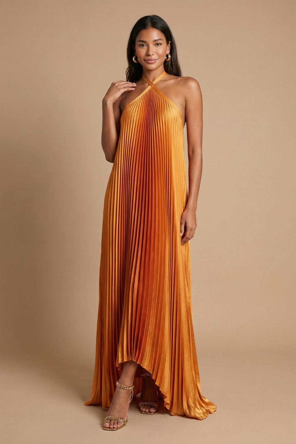 Robe maxi femme dos nu halter plissée fermeture lacets