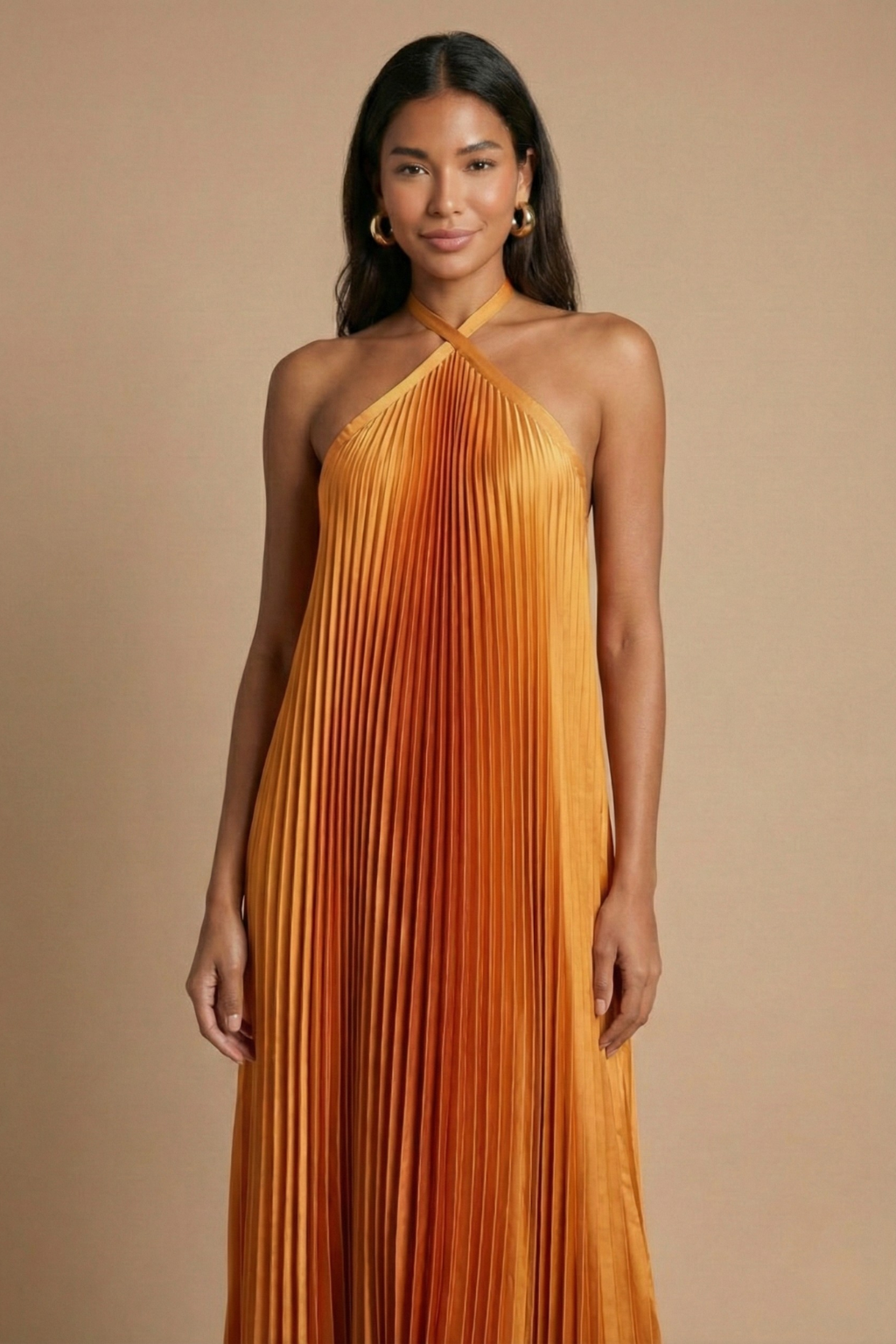Robe maxi femme dos nu halter plissée fermeture lacets