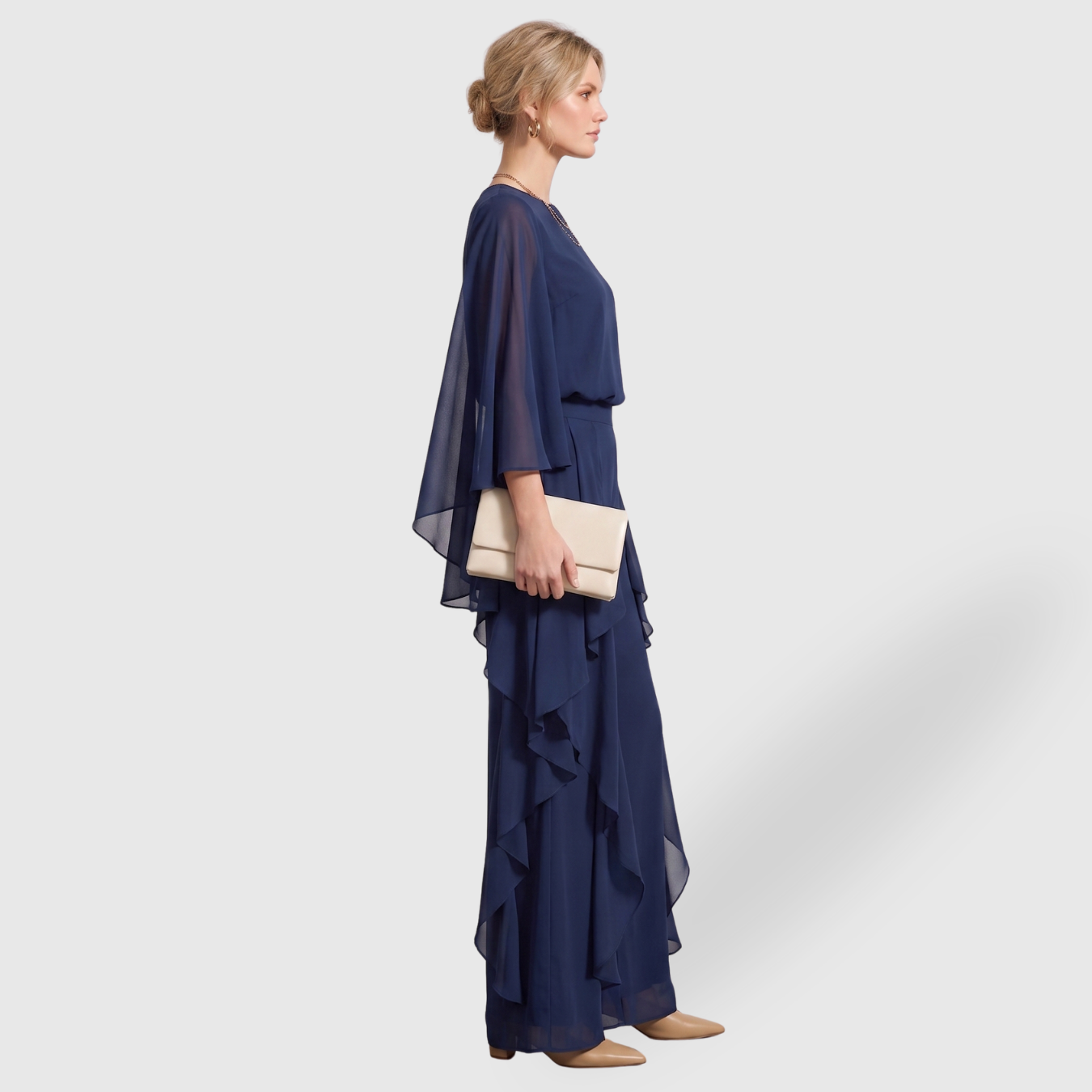 Ensemble femme mousseline pantalon large et blouse manches évasées