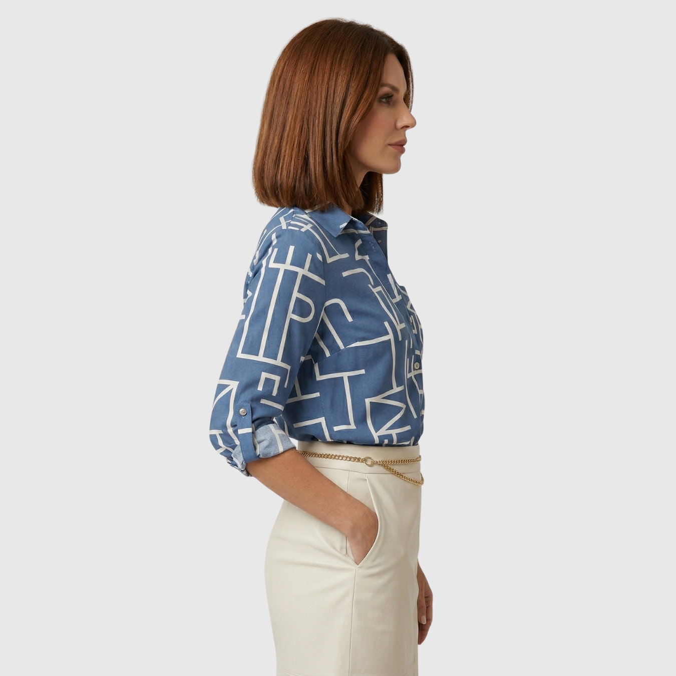 Chemisier femme manches longues imprimé col rabattu coupe fluide boutonné
