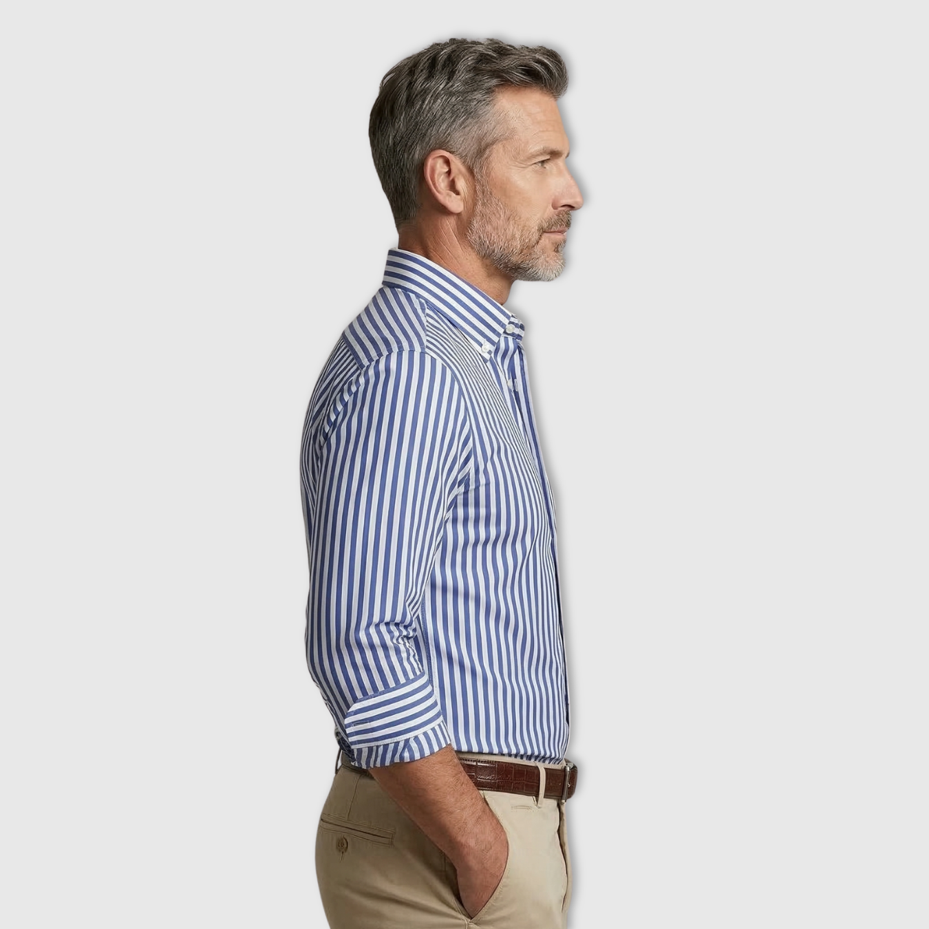 Chemise Homme à Rayures Manches Longues col Boutonné Coupe Classique Coton