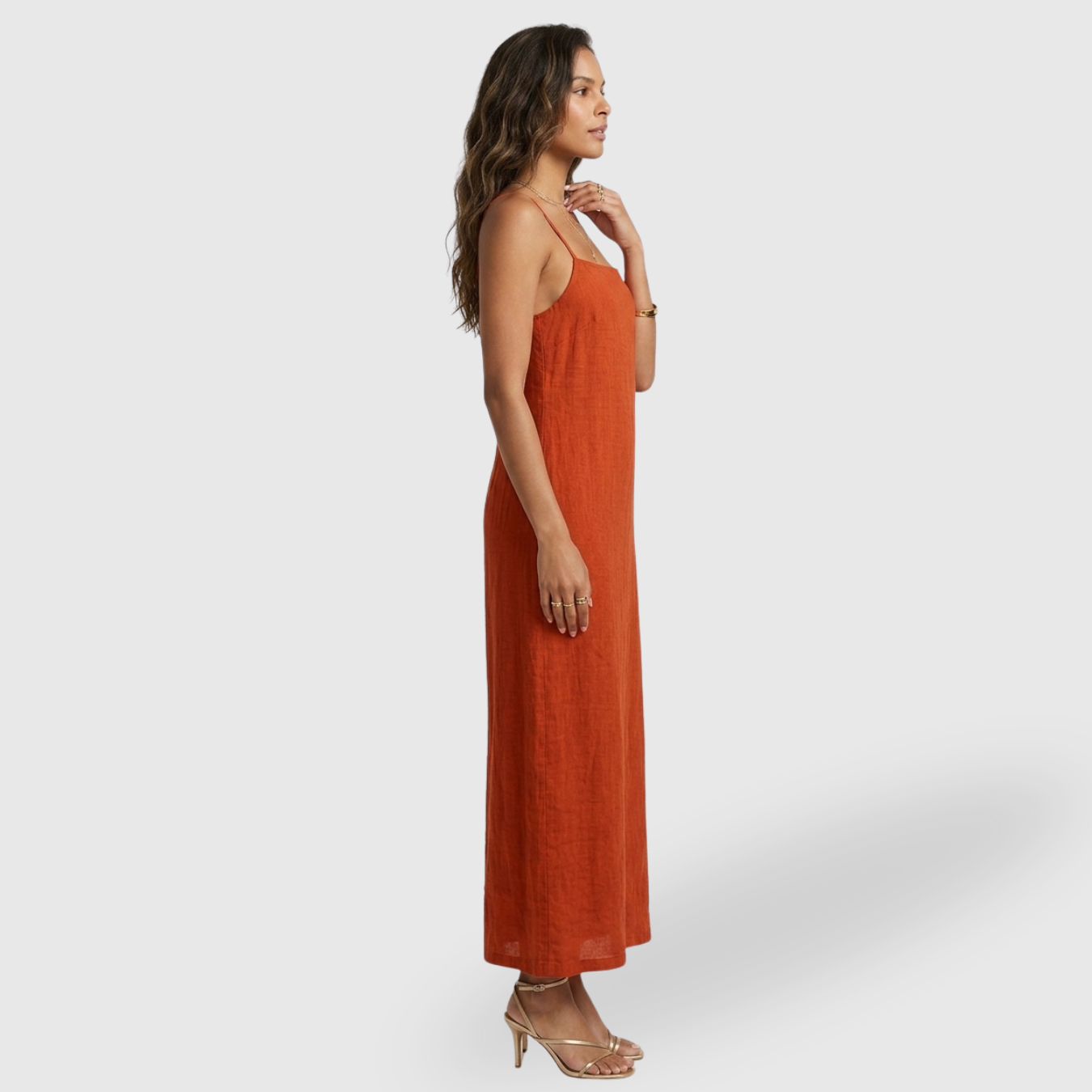 Robe longue femme coton bretelles fines col carré