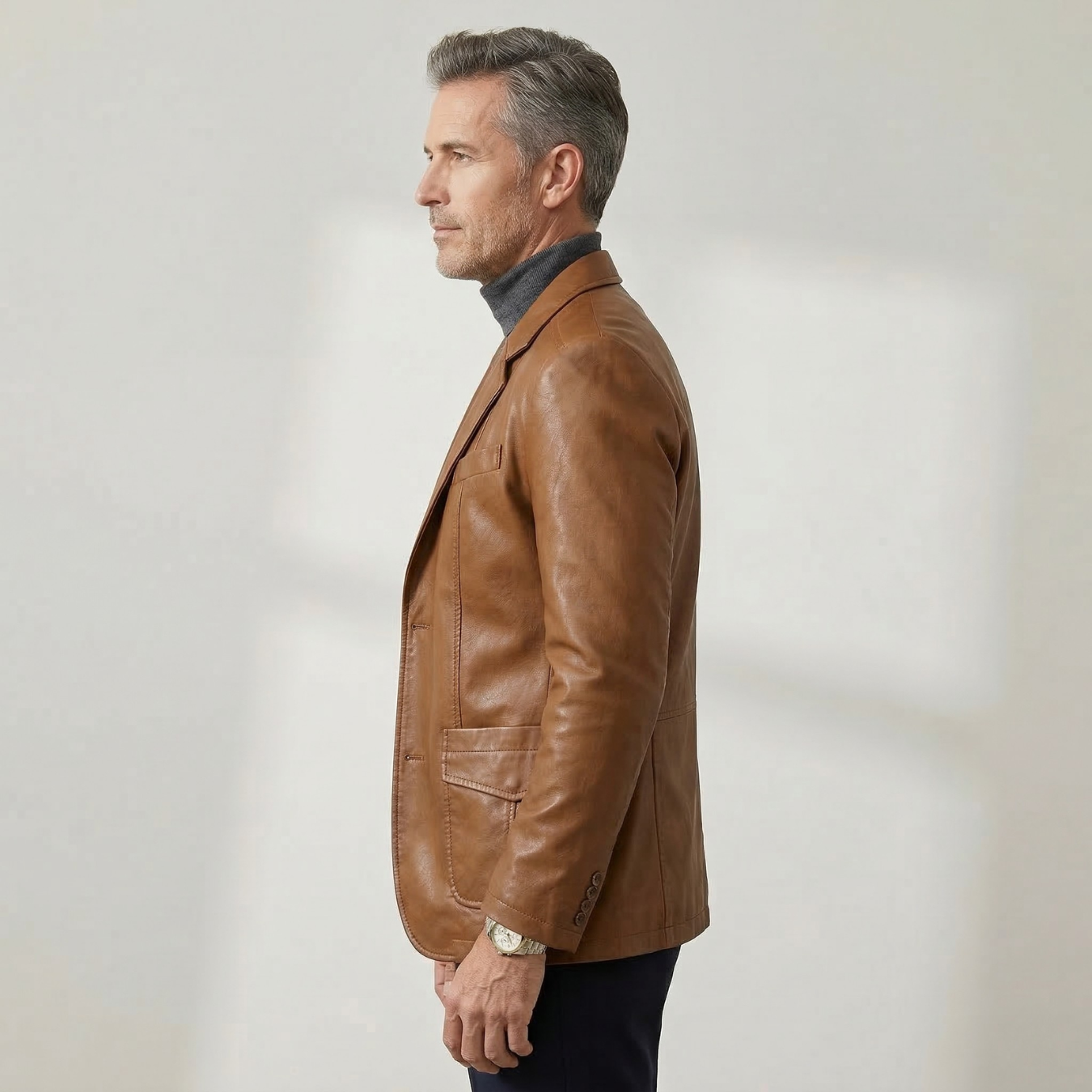Blouson cuir homme zippé coupe ajustée col classique