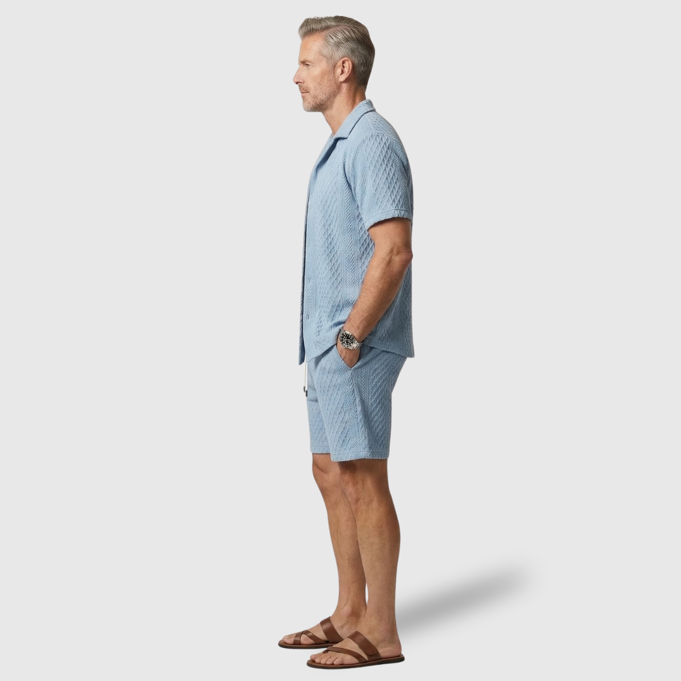 Ensemble homme chemise et short manches courtes coupe décontractée été