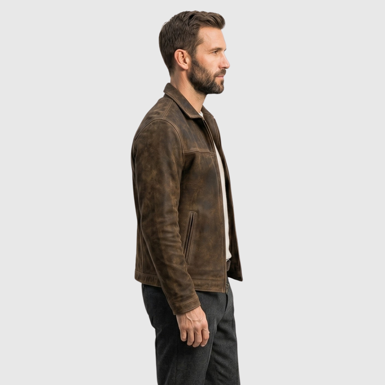 Veste homme similicuir zippée coupe droite style biker casual