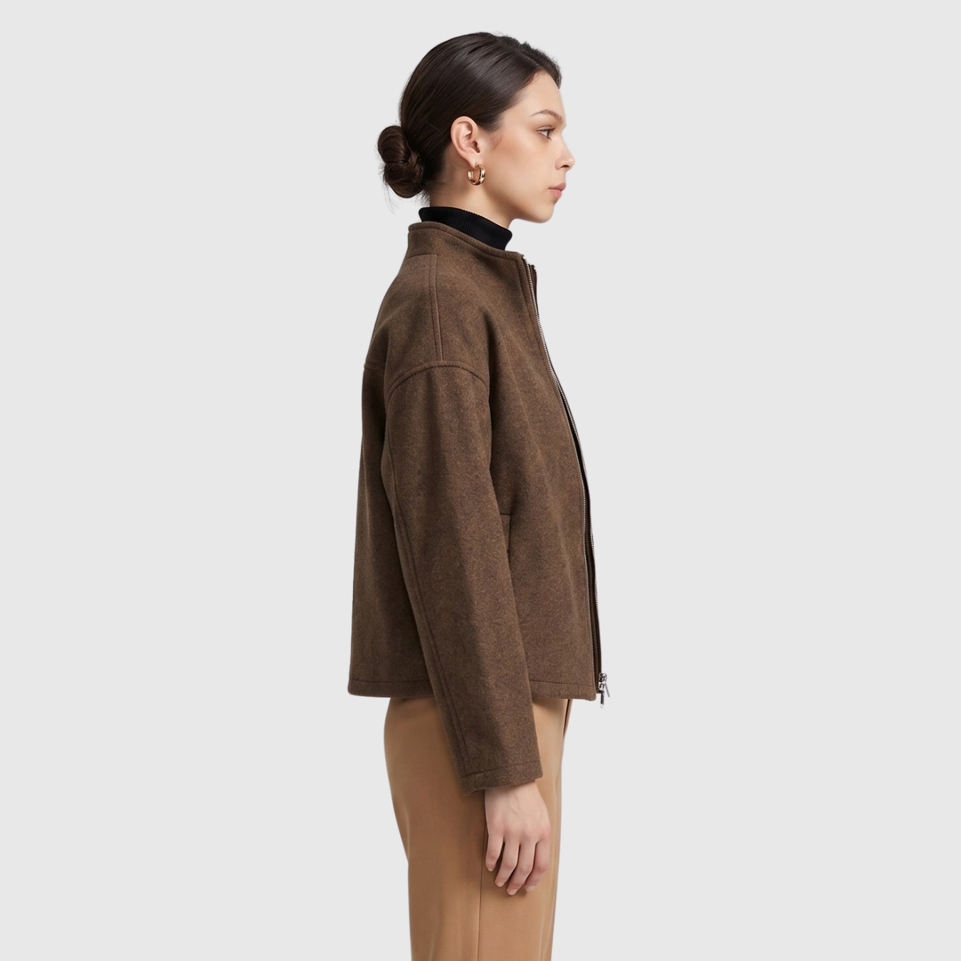 Manteau court femme col montant fermeture zippée