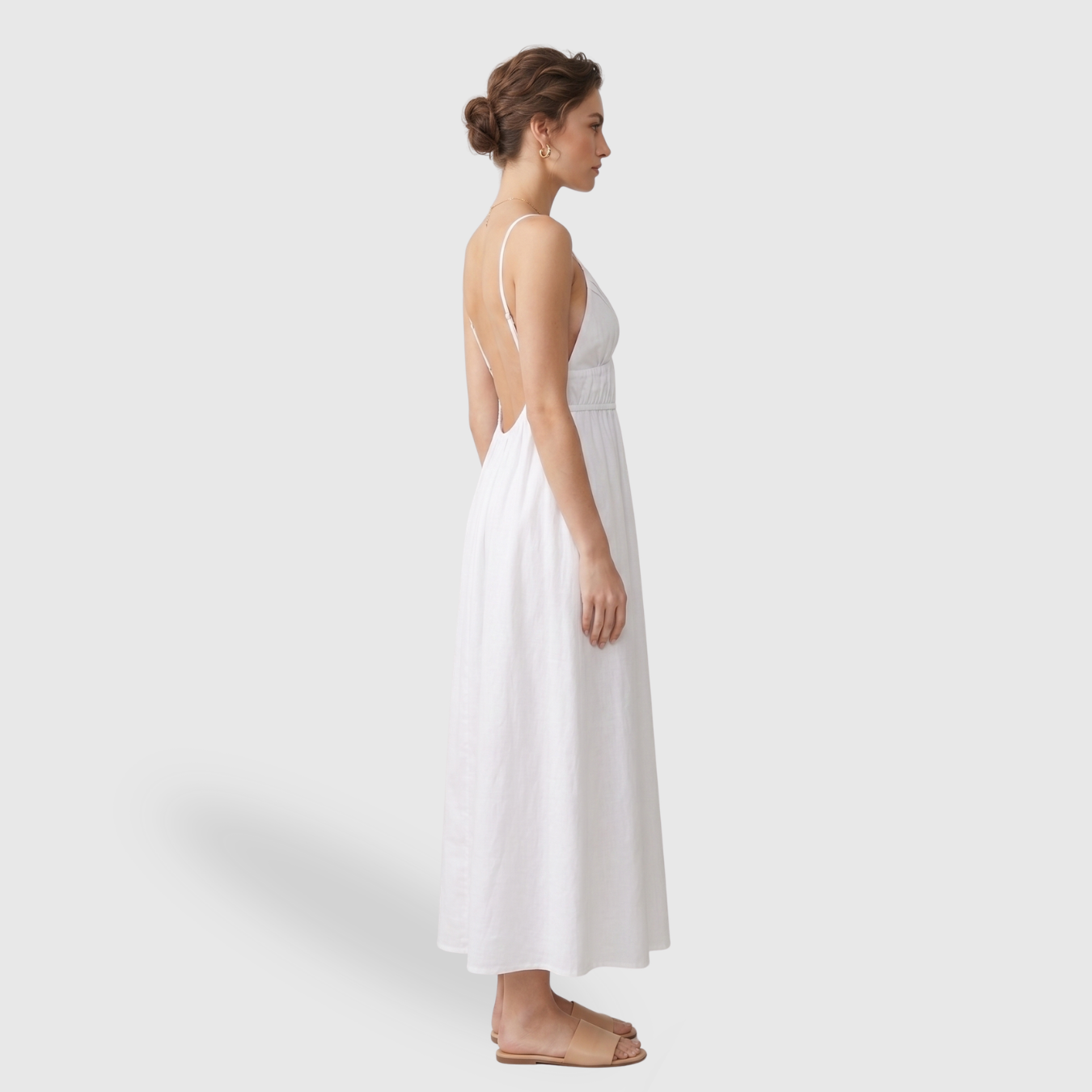 Robe longue dos nu femme coton bretelles fines coupe fluide