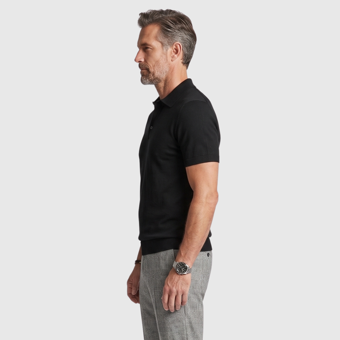 Polo homme maille laine mérinos manches courtes col boutonné