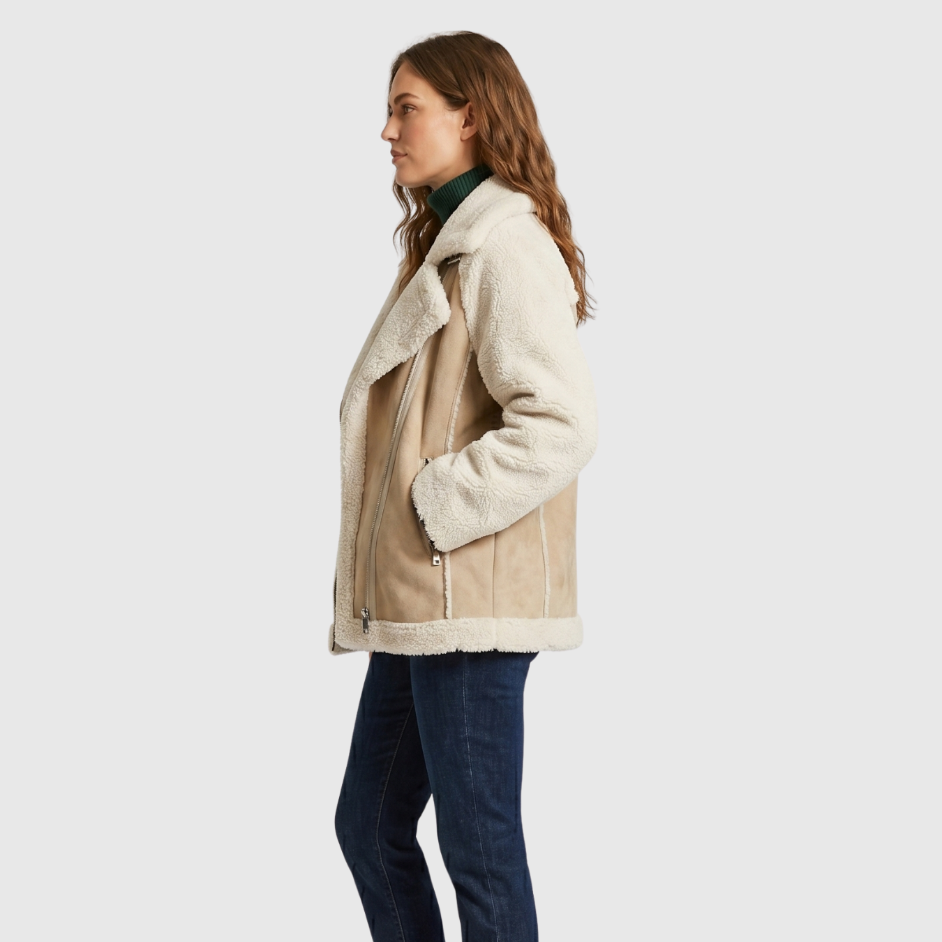 Manteau femme fausse fourrure effet peau lainée coupe oversize