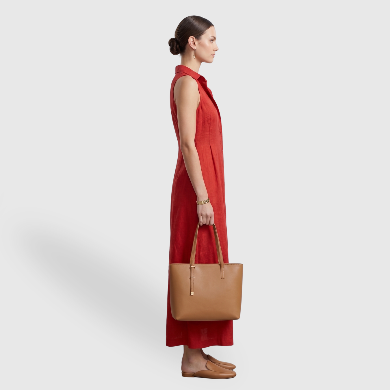 Robe chemise longue femme sans manches mélange lin boutonnée