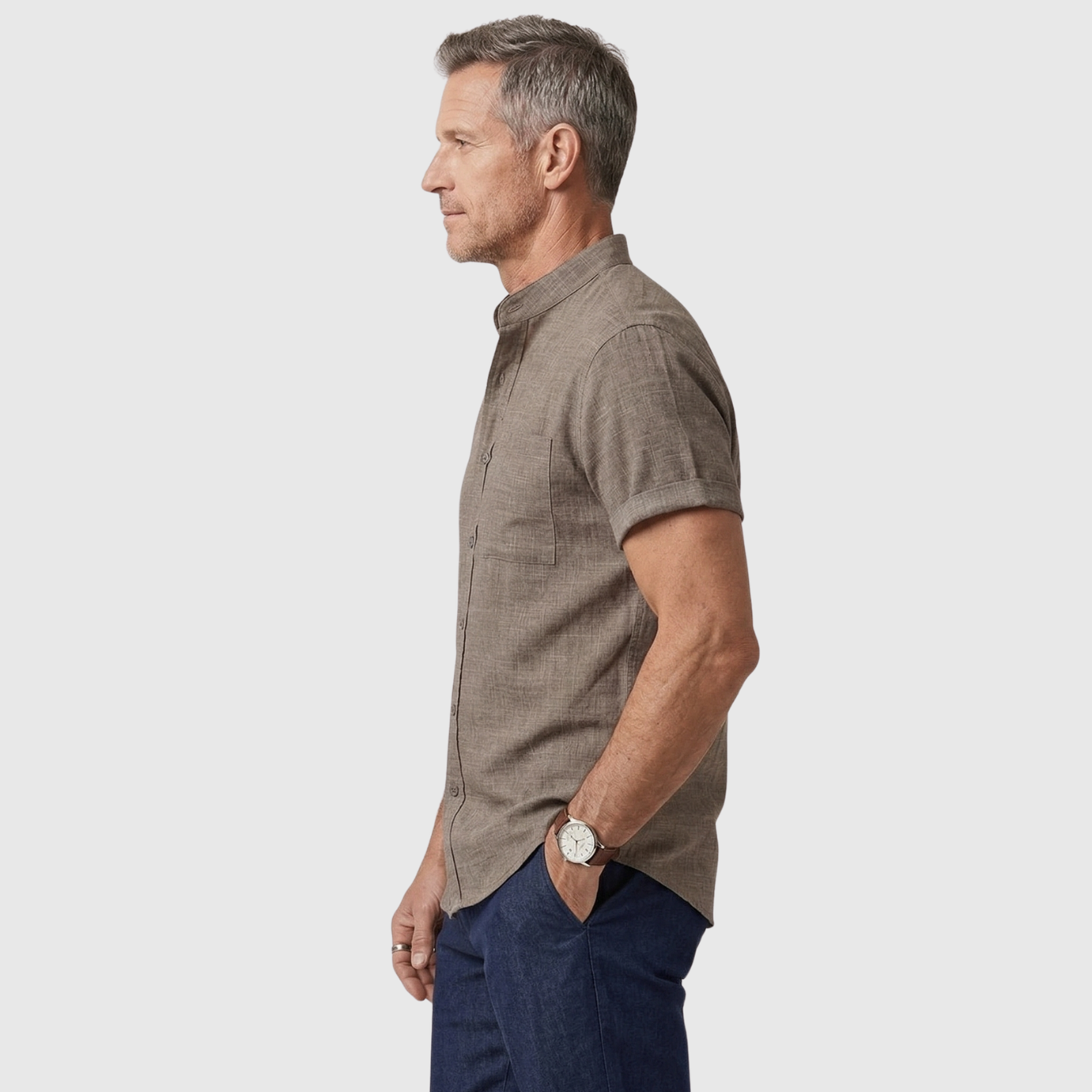 Chemise homme manches courtes coton col classique coupe décontractée