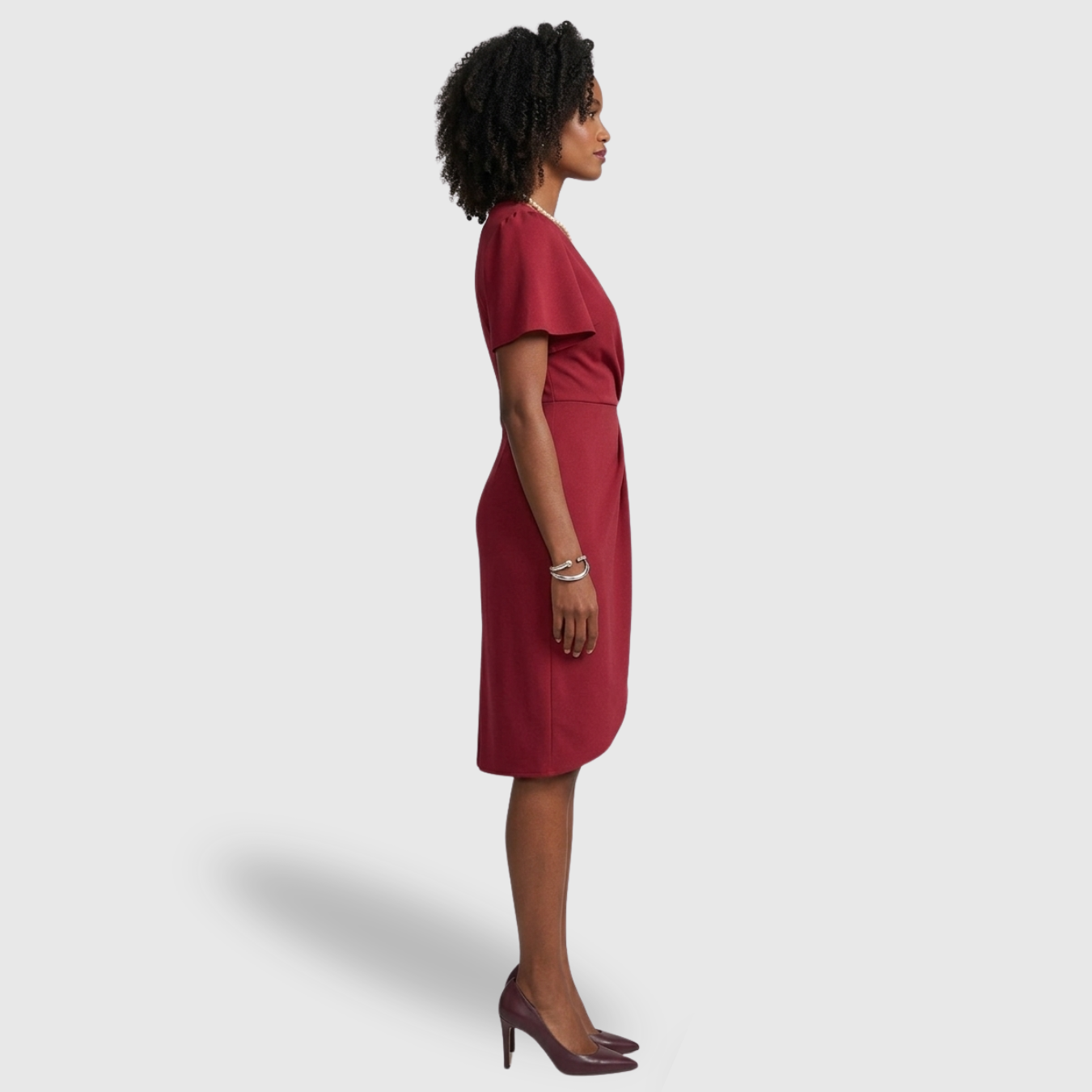 Robe portefeuille femme col en V manches courtes coupe slim longueur midi