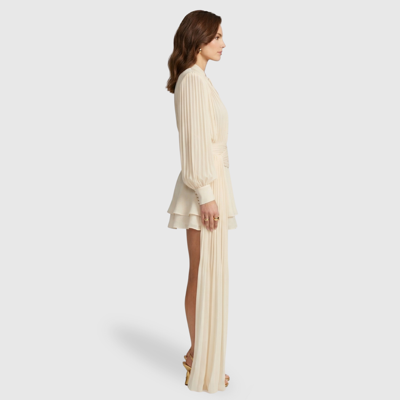 Robe courte femme drapée col asymétrique manches longues coupe ajustée soirée