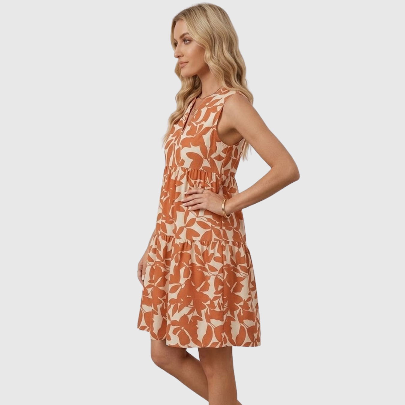 Robe femme col V imprimée coupe fluide manches courtes élégante