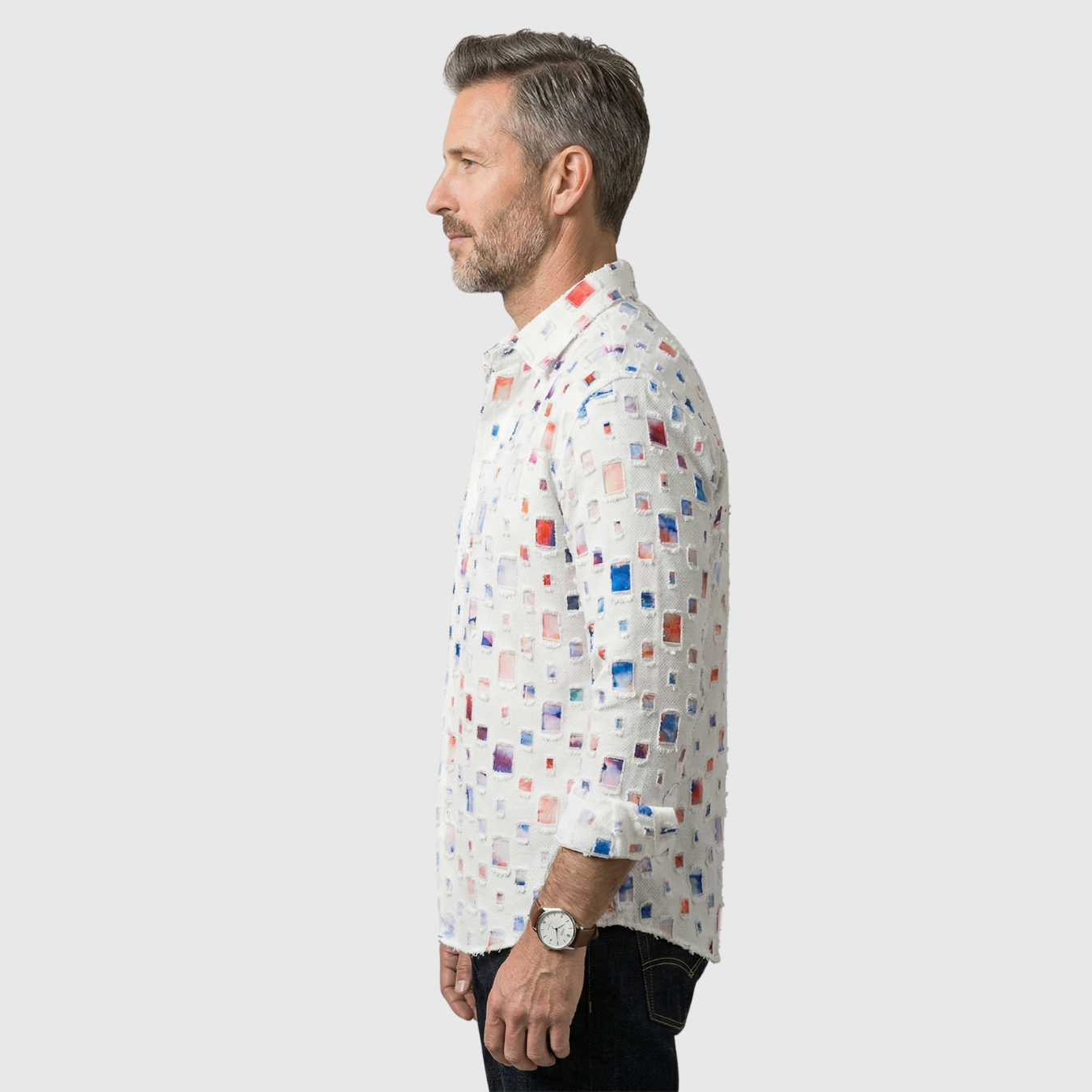 Chemise homme à carreaux manches longues coupe droite boutonnée