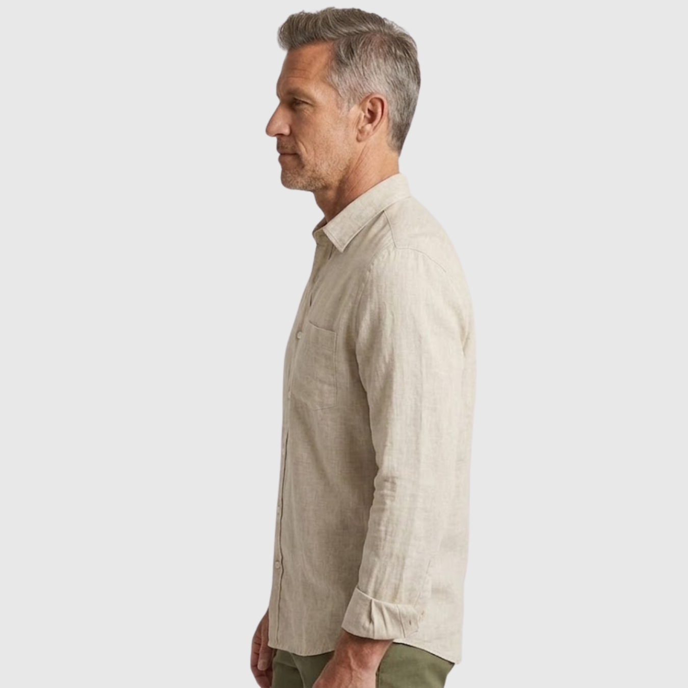 Chemise en lin homme manches longues col boutonné coupe légère respirante