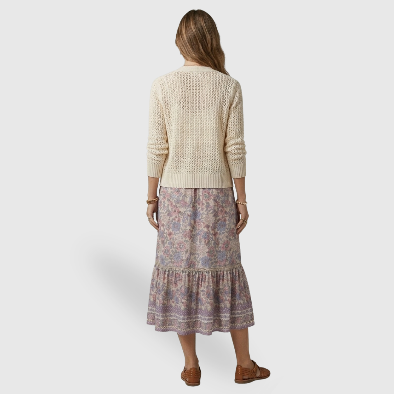 Jupe longue femme imprimée florale taille haute coupe fluide