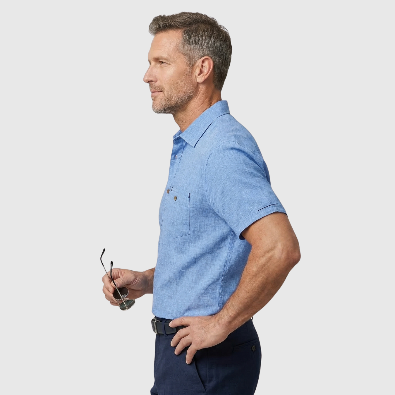 Polo homme en lin manches courtes col boutonné coupe décontractée été