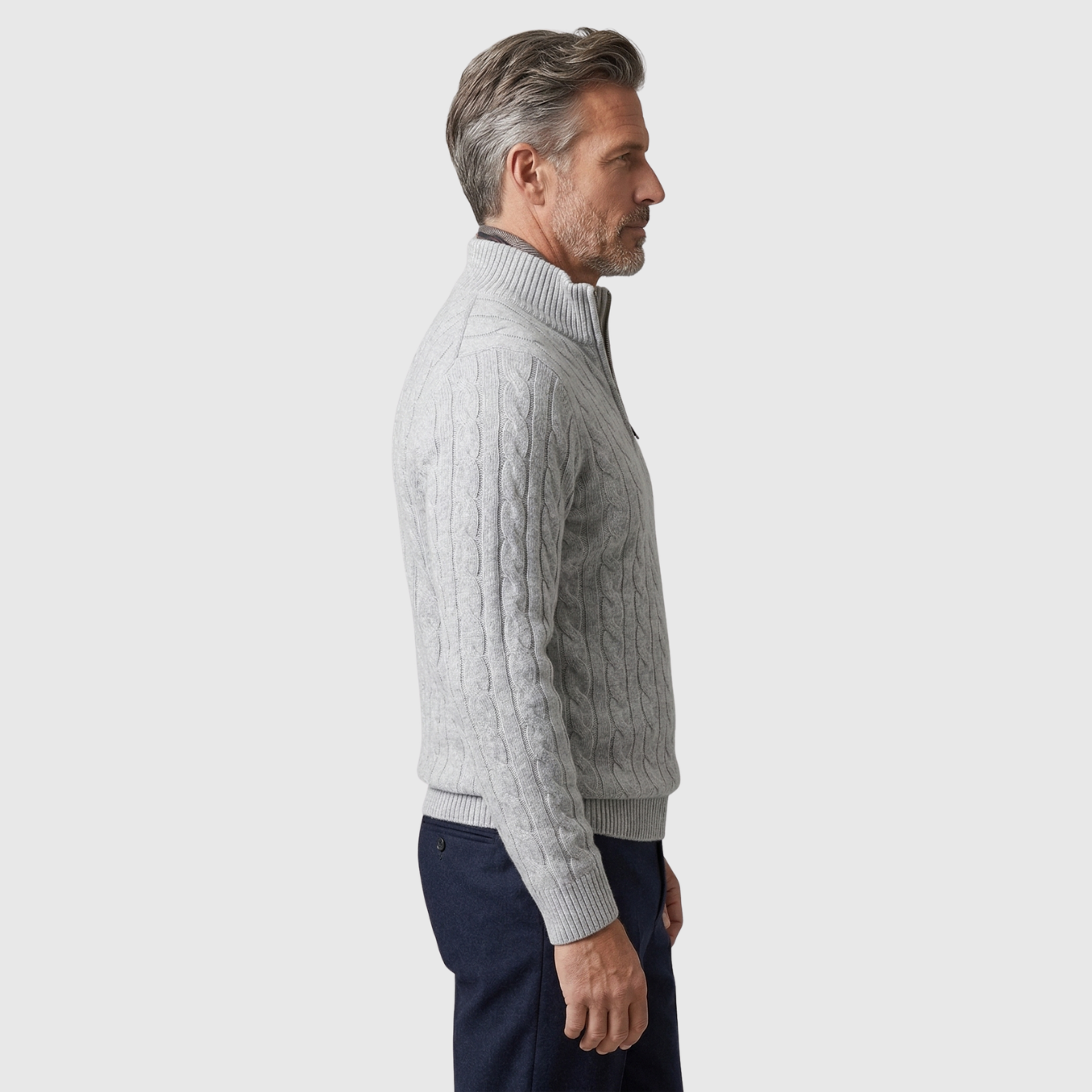 Pull homme col camionneur maille torsadée manches longues fermeture zippée