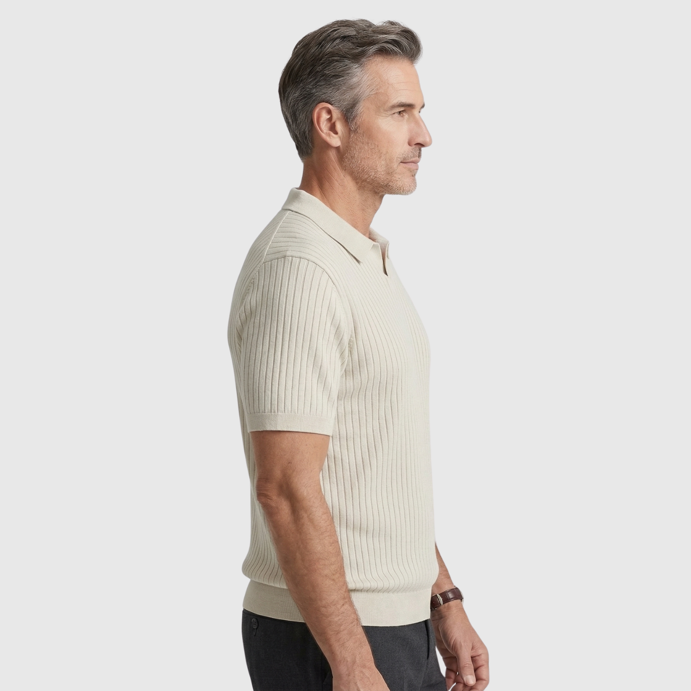 Polo homme maille côtelée manches courtes col boutonné coupe ajustée coton
