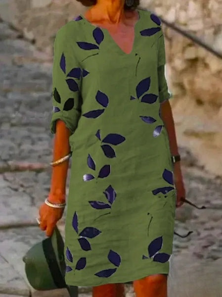 Robe femme basique manches mi-longues imprimé floral