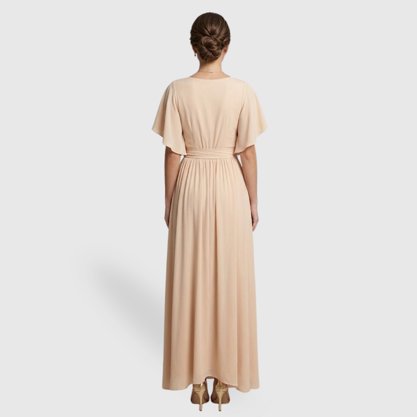 Robe demoiselle d’honneur longue portefeuille manches volantées formelle