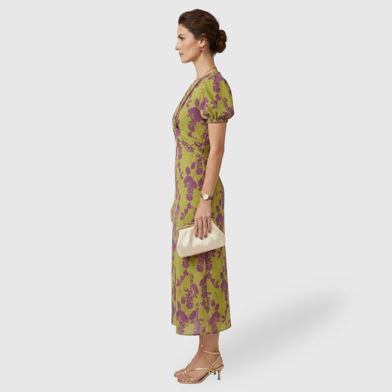 Robe longue femme fluide manches courtes col V taille ajustée été