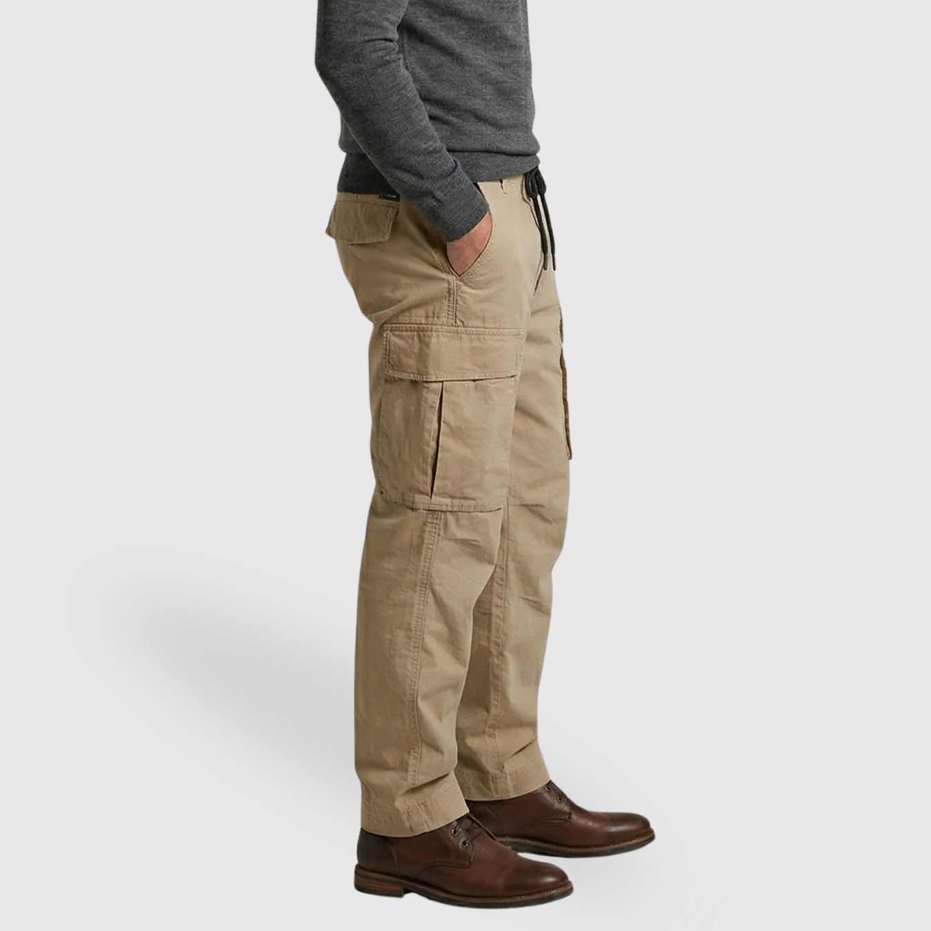 Pantalon cargo homme coton coupe ample taille élastique cordon de serrage