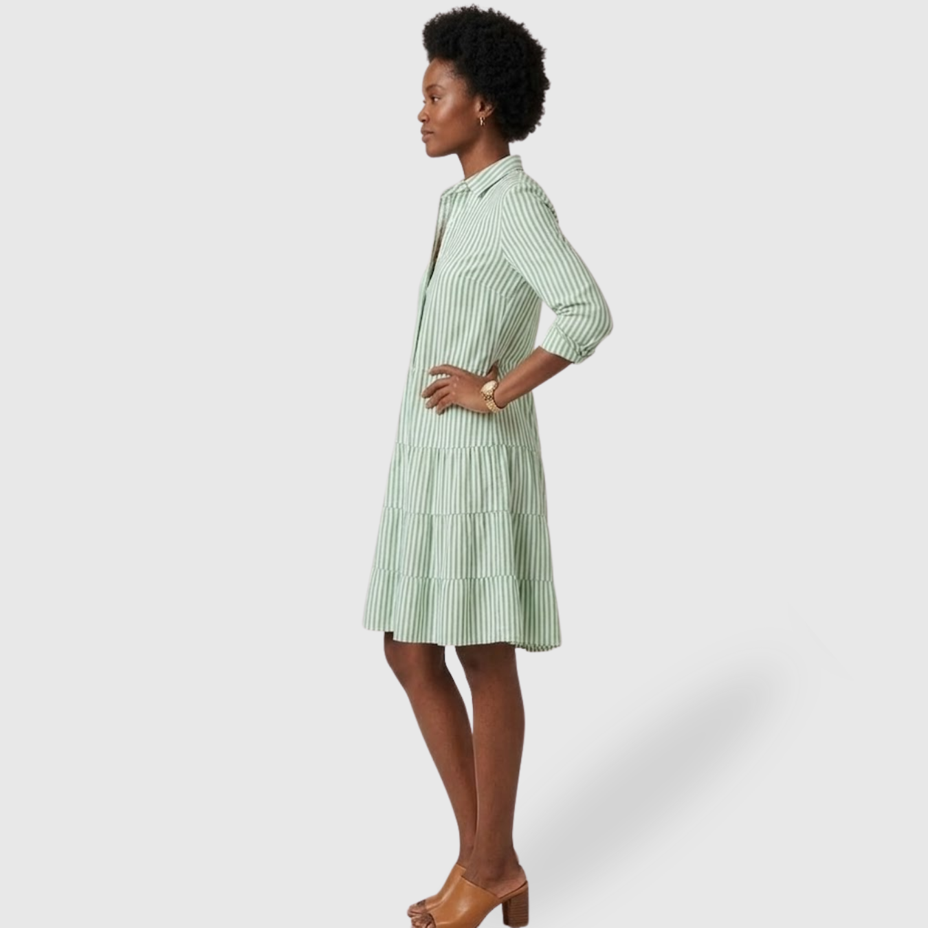 Robe chemise femme boutonnée mini rayée manches longues