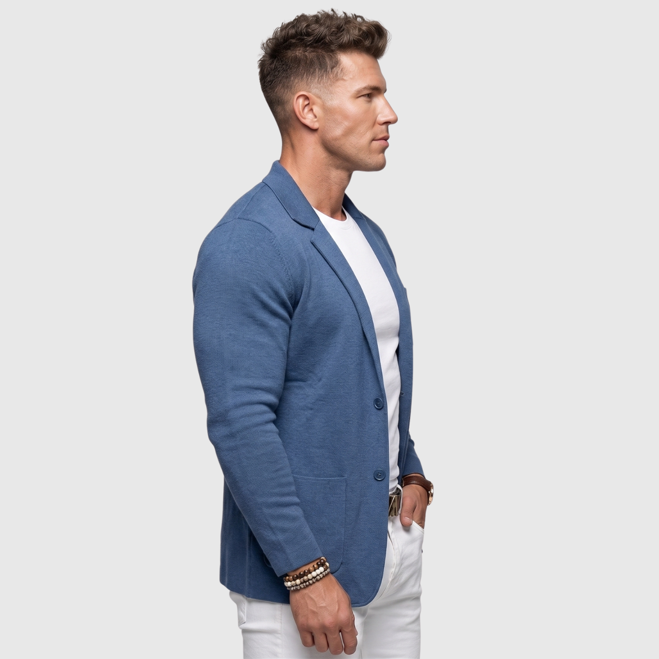 Blazer homme maille décontracté coupe ajustée style casual chic