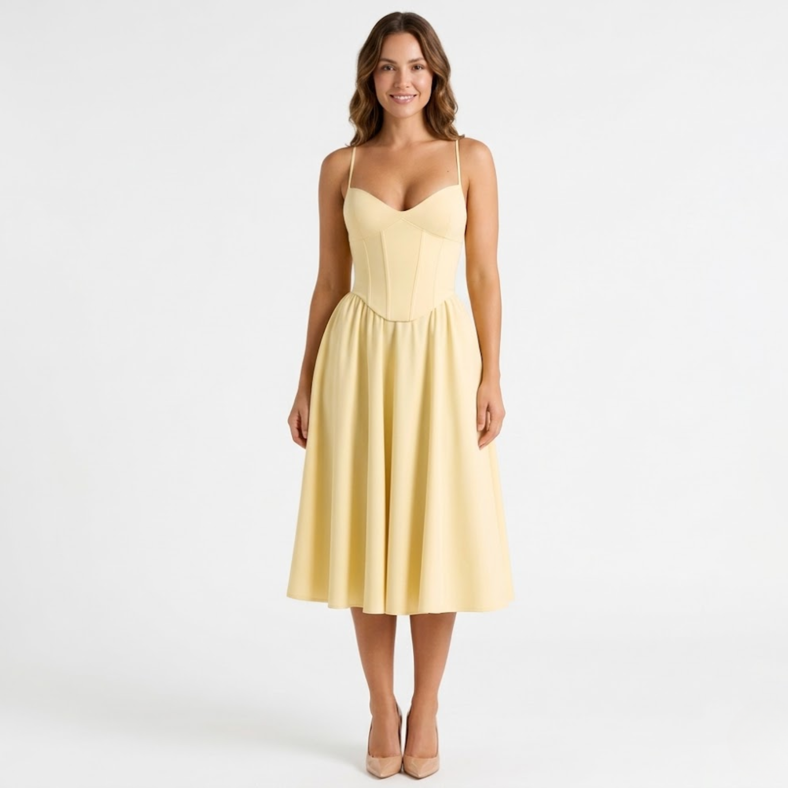 Robe midi bustier trapèze femme à bretelles fines structurée