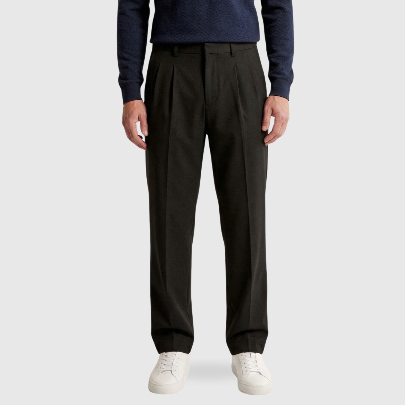 Pantalon large homme taille haute coupe droite fermeture bouton zip