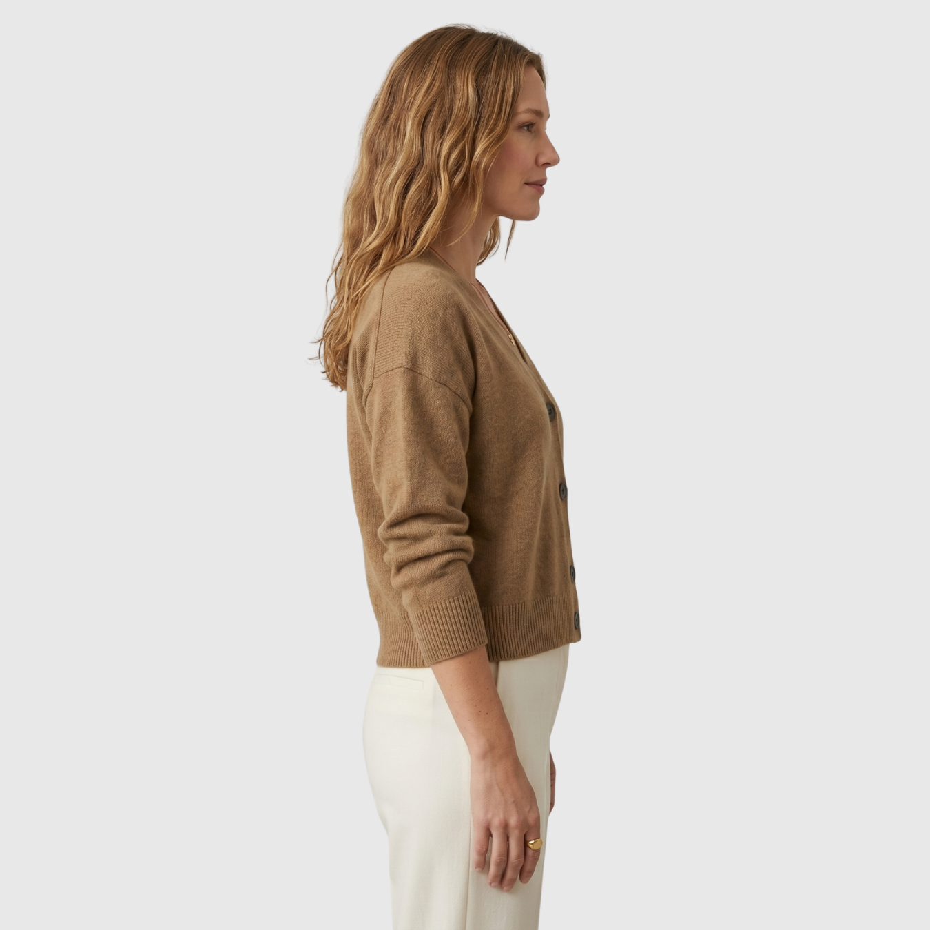 Gilet femme col V boutonné manches longues coupe décontractée