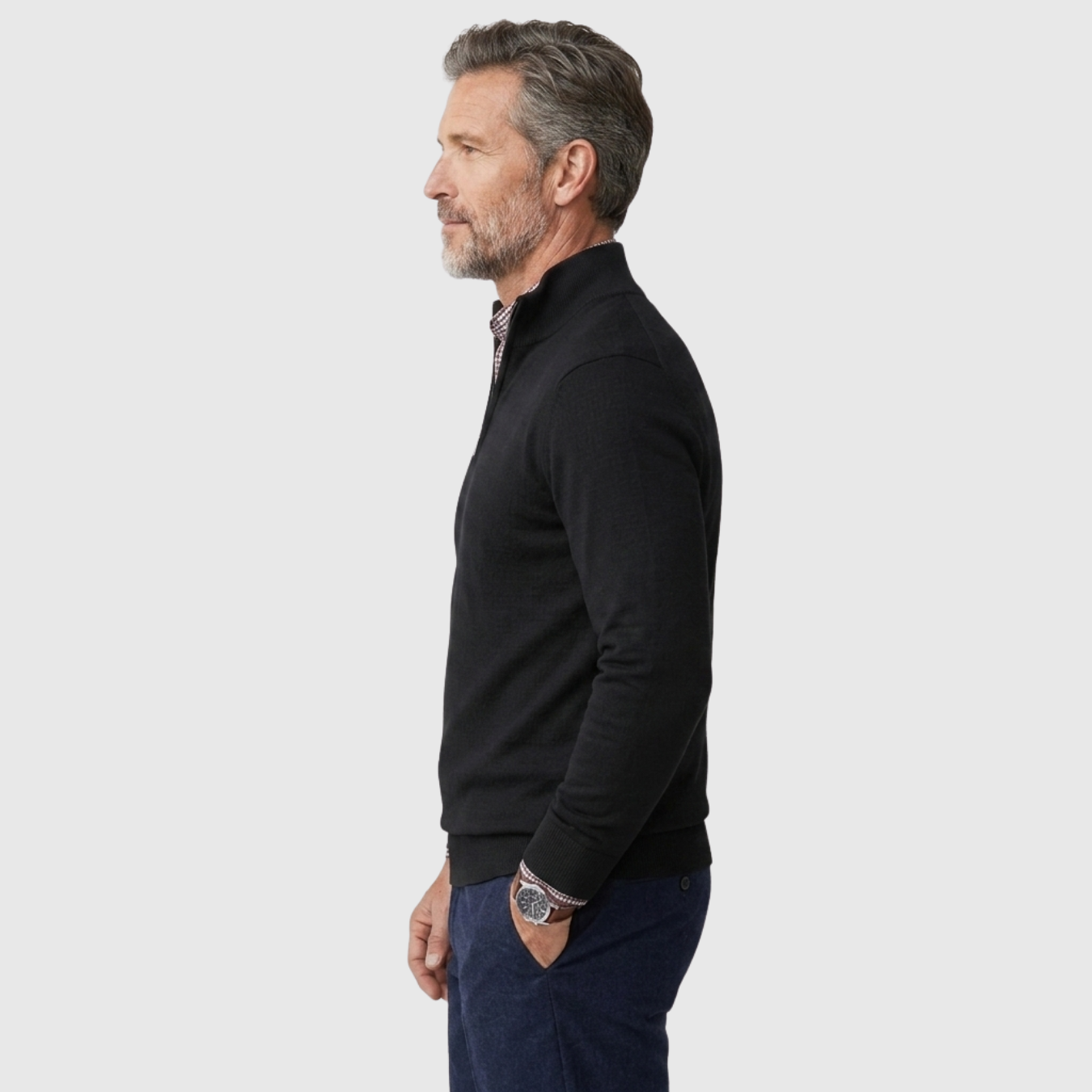 Pull homme col zippé demi-zip manches longues coupe ajustée