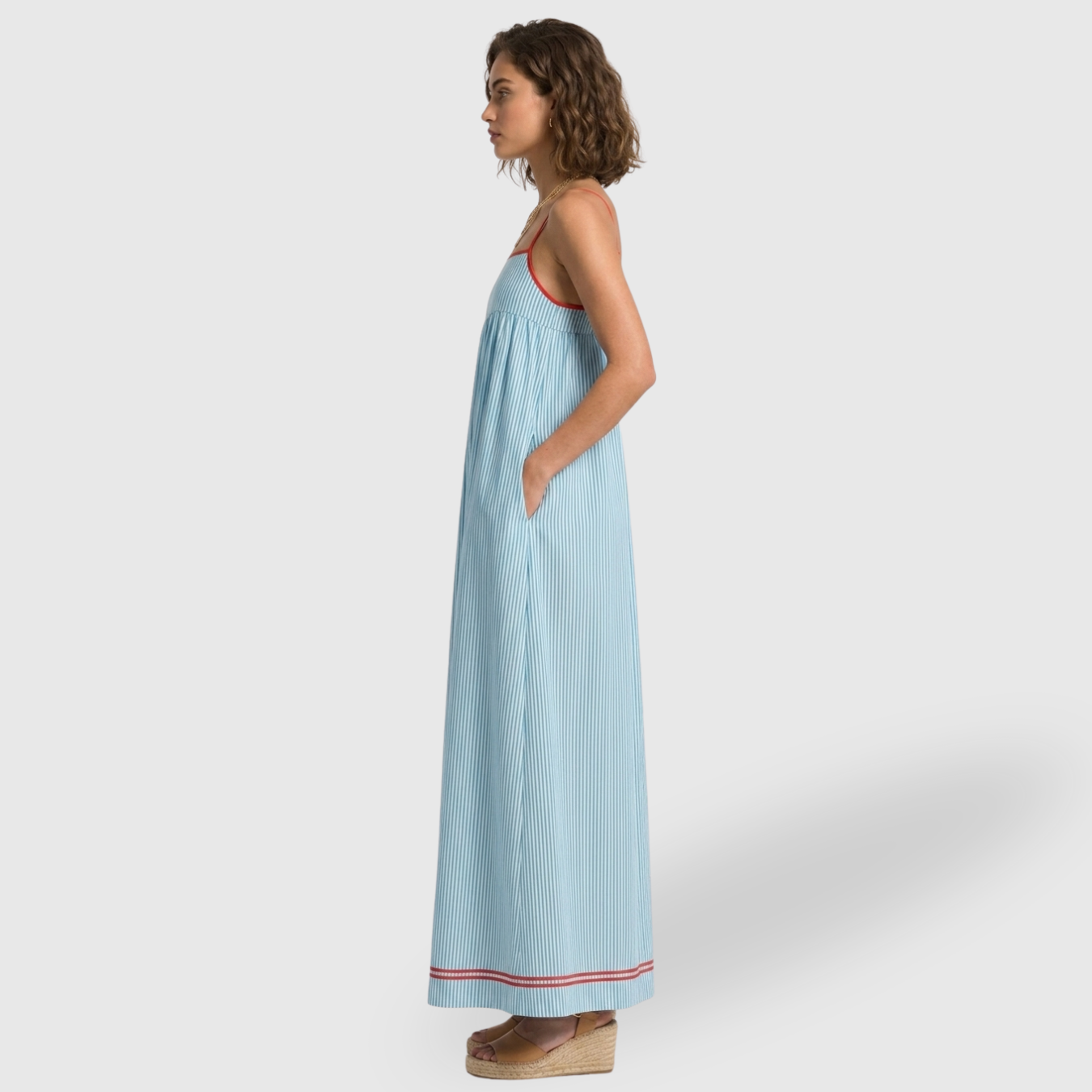 Robe longue femme à bretelles rayée coupe ample