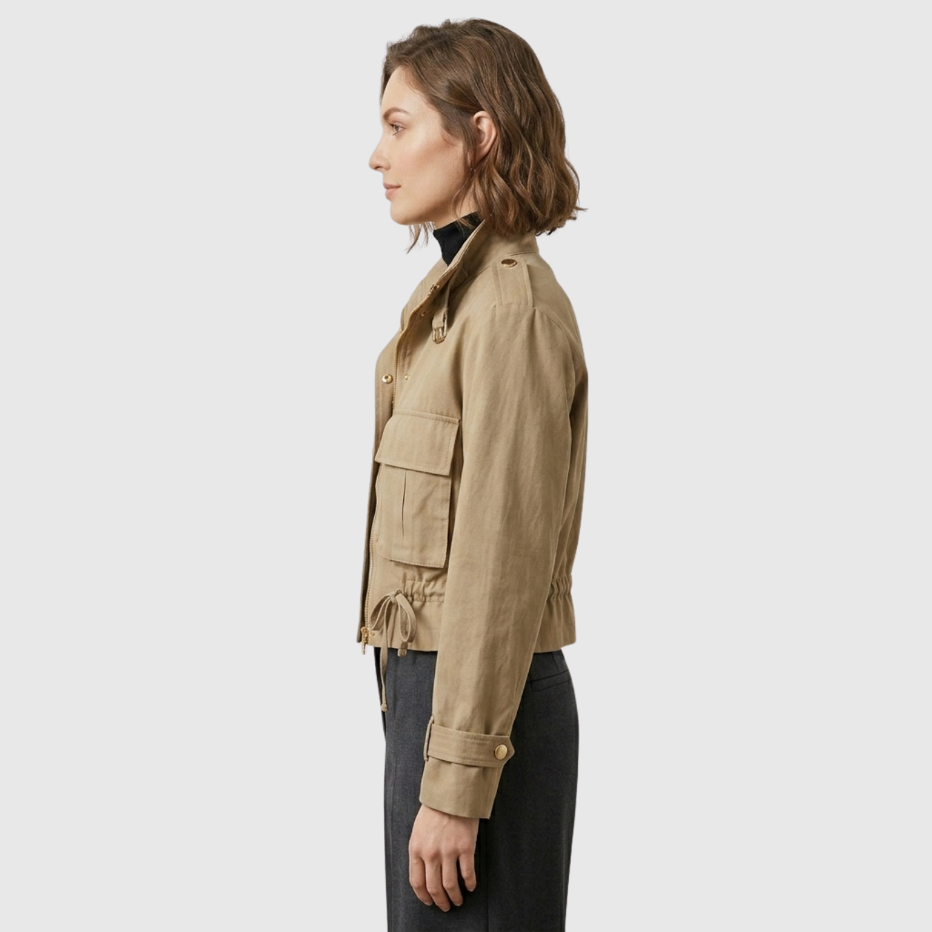 Veste femme courte utilitaire zippée avec cordon de serrage