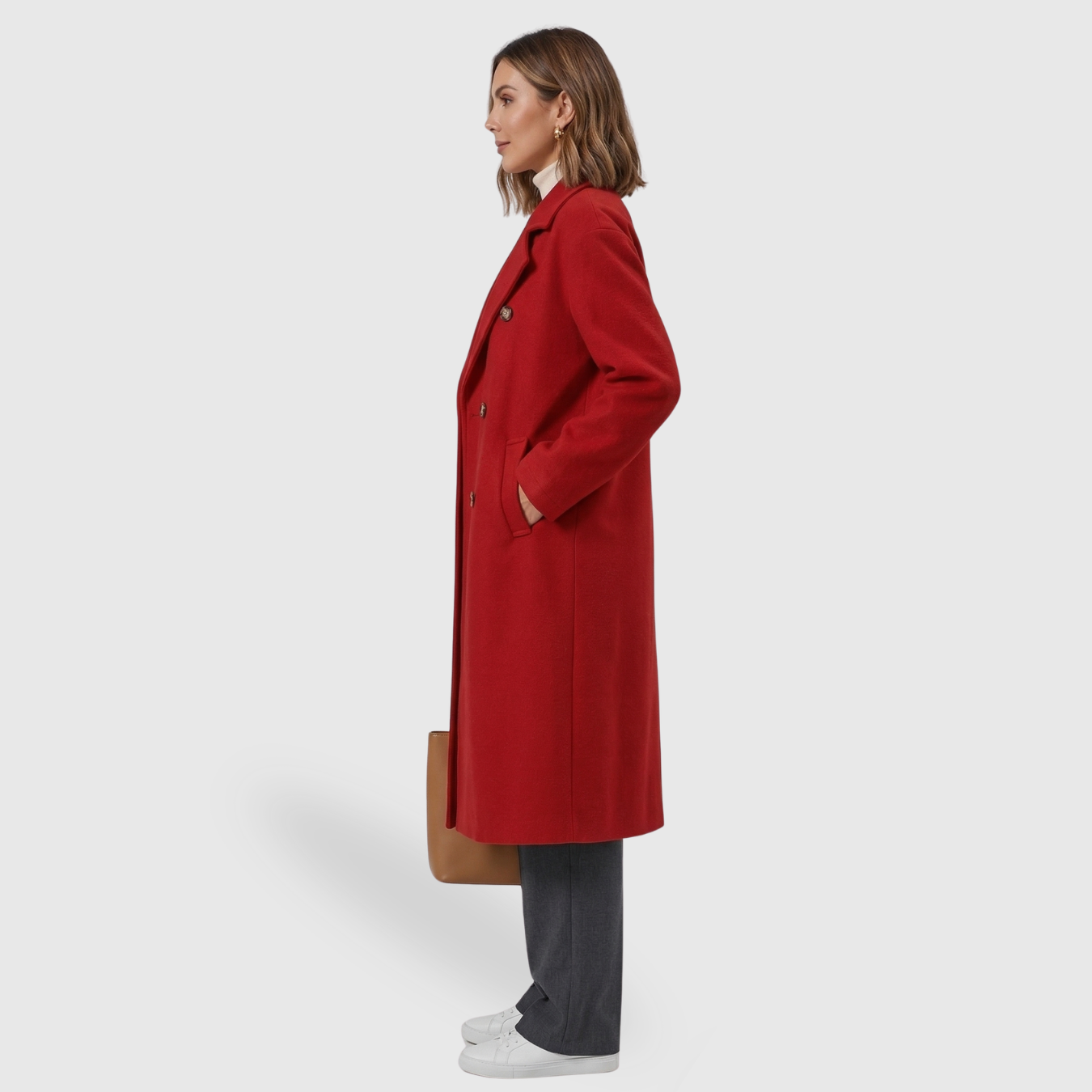 Trench femme laine coupe A ceinturé double boutonnage long manteau