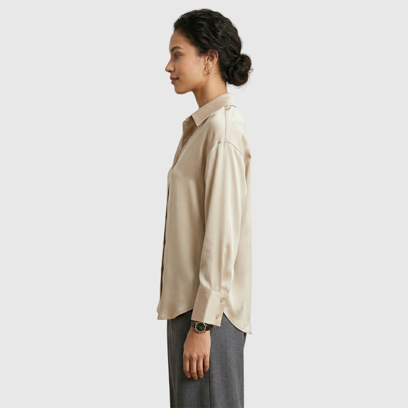 Chemise femme soie manches longues col chemise fermeture boutonnée