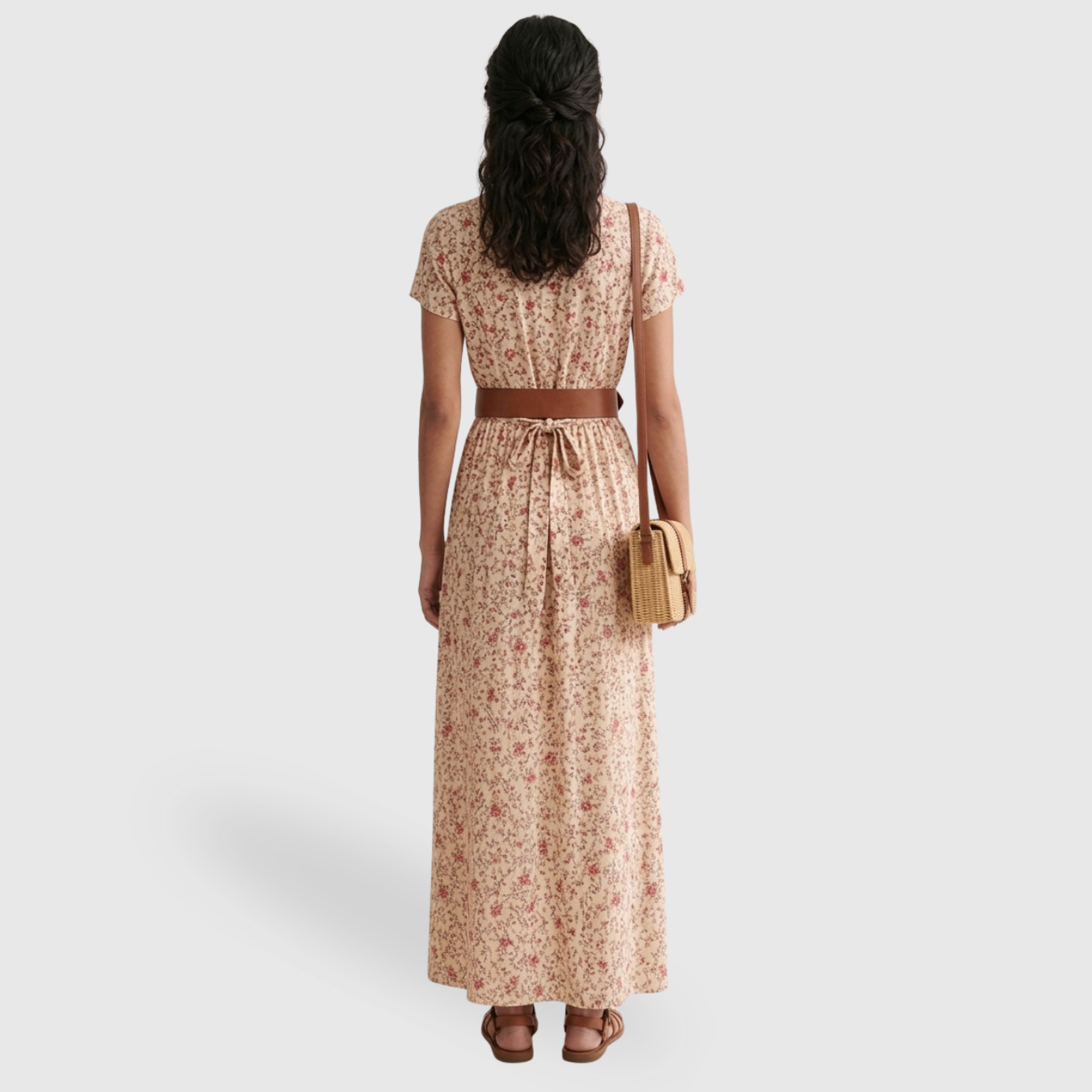 Robe longue femme bohème manches courtes col en V coupe fluide été